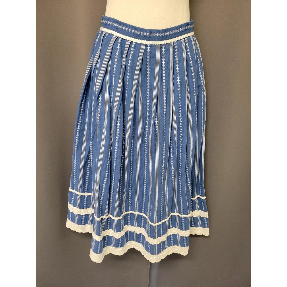 Hagro Vintage Trachten Dirndl Skirt Blue White Striped Lace Trim Size 38 Small